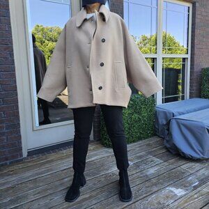 Zara Short Pea Coat Beige Tan
